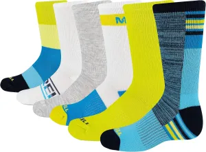 Merrell Kids' Everyday Half Cushion Crew Socks - 6 Pair Pack - Reinforced Heel and Toe