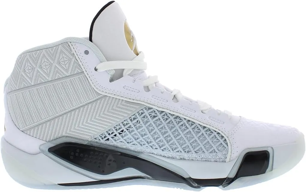 NIKE Air Jordan XXXVIII FIBA Basketball Shoes (FN7481-100, White/Pure Platinum/Metallic Gold)