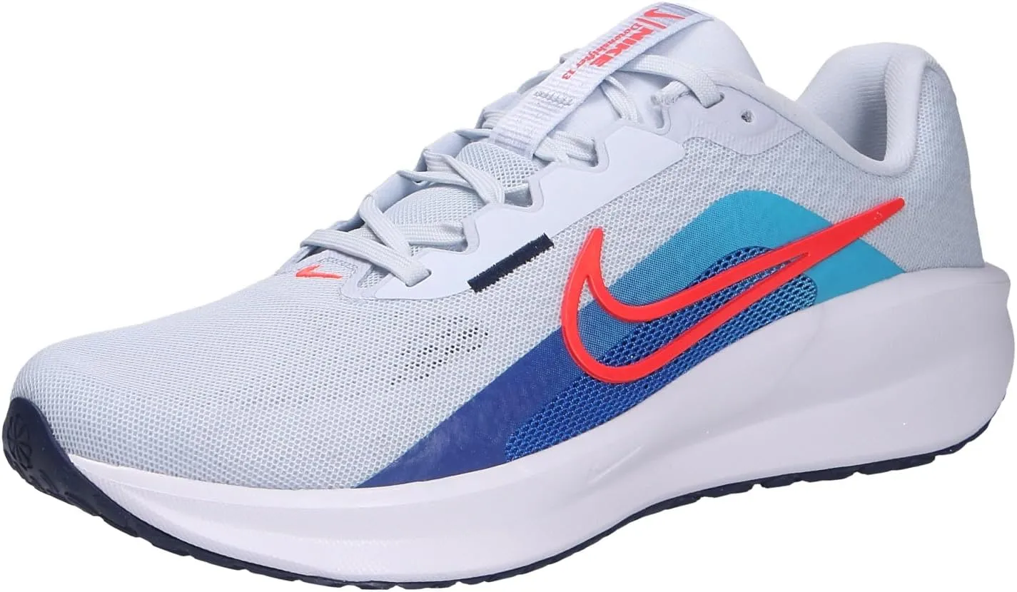 Nike Downshifter 13 Men's Road Running Shoes (FD6454-012, Football Grey/Deep Night/Blue Lightning/Bright Crimson)
