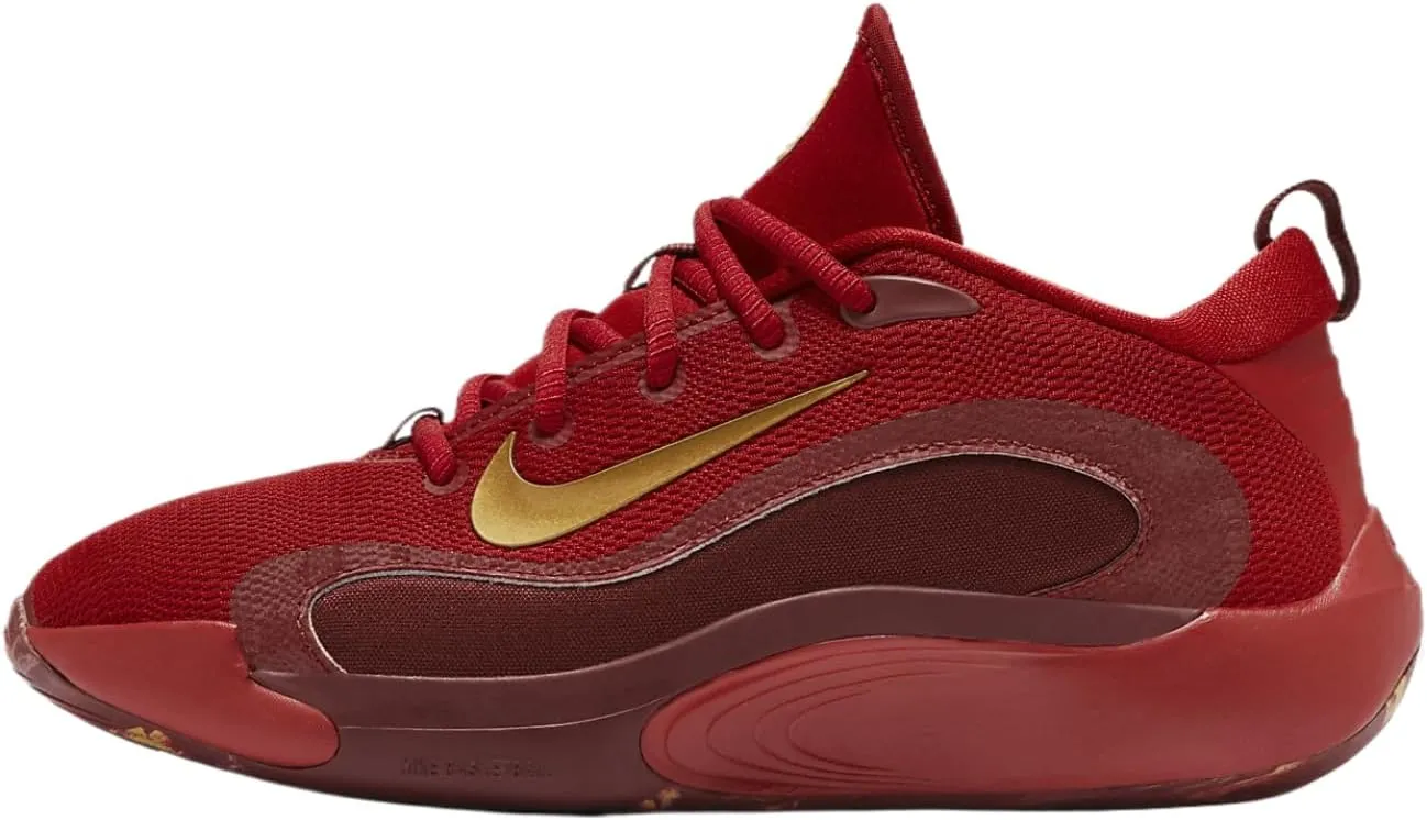 Nike IsoFly Big Kids' Basketball Shoes (FZ7298-600, Gym Red/Team Red/Dark Team Red/Metallic Gold) Size 4.5