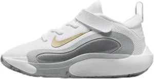Nike IsoFly Little Kids' Basketball Shoes (FQ7670-100, White/Cool Grey/Wolf Grey/Metallic Gold Star) Size 12.5