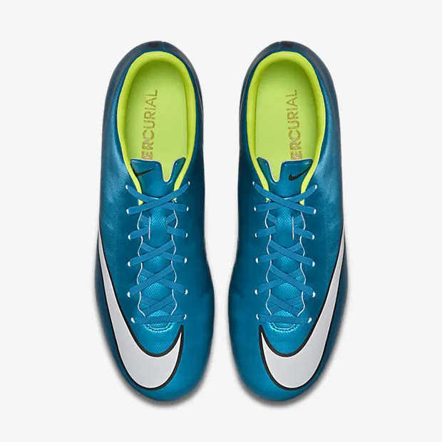 Nike Junior Mercurial Victory V FG JR Firm Ground Soccer Cleat- Blue/White/Volt/Black