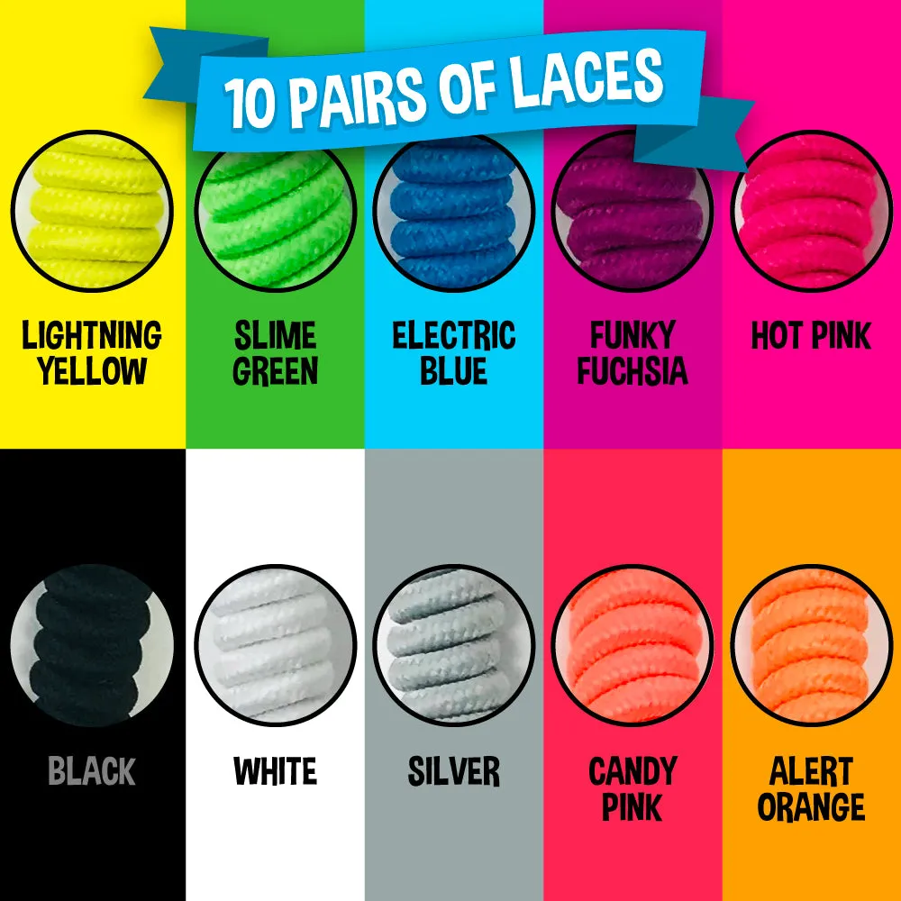 No Tie Shoelaces 10 Pairs Neon Twisty Laces