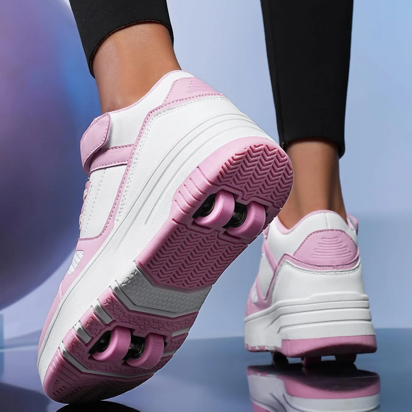 Nsasy Kids Roller Shoes Girls Boys Fashion Sneakers High-Top 4 Wheels Detachable Roller Skates Shoes