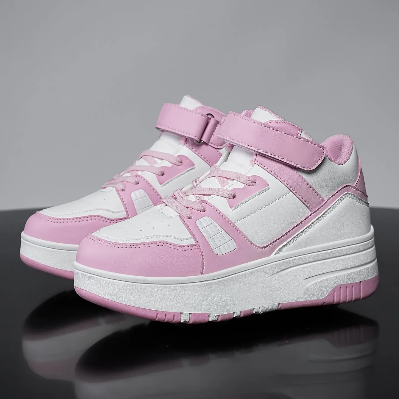 Nsasy Kids Roller Shoes Girls Boys Fashion Sneakers High-Top 4 Wheels Detachable Roller Skates Shoes