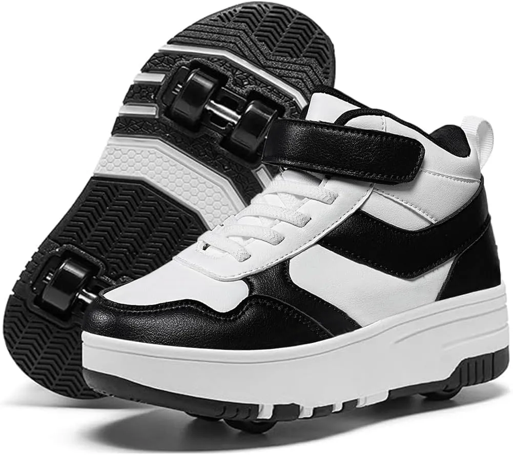 Nsasy Kids Roller Shoes Girls Boys Fashion Sneakers High-Top 4 Wheels Detachable Roller Skates Shoes