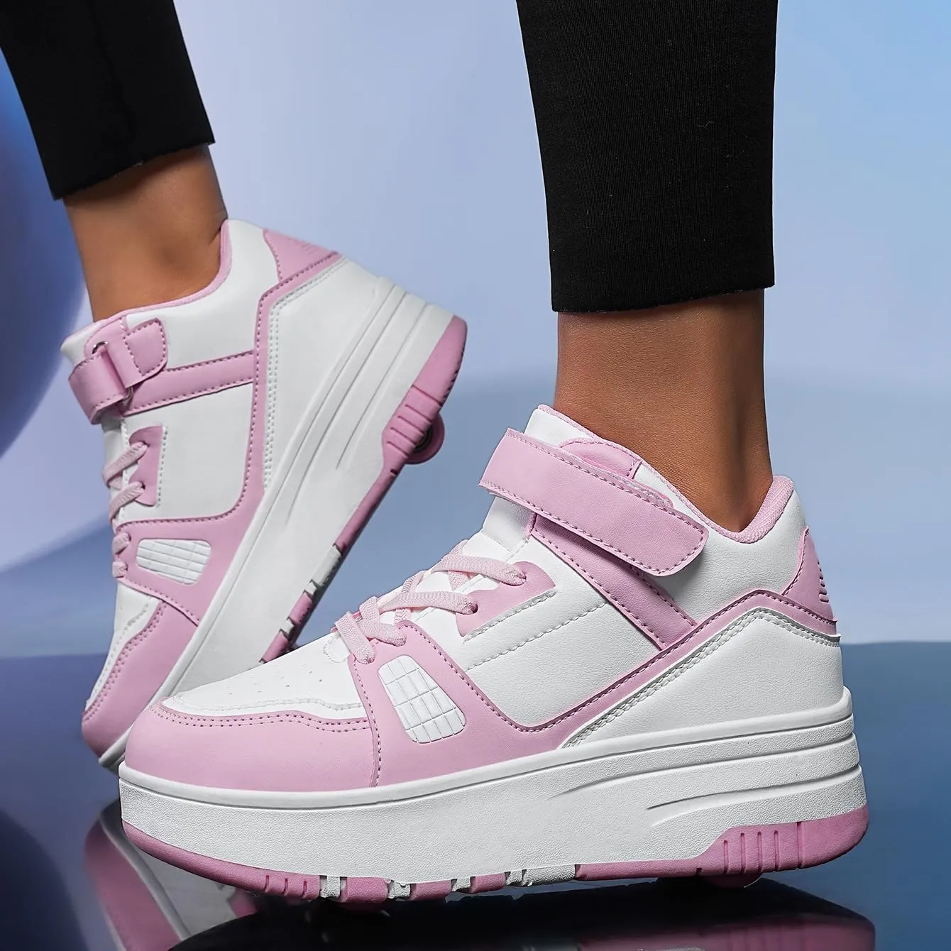 Nsasy Kids Roller Shoes Girls Boys Fashion Sneakers High-Top 4 Wheels Detachable Roller Skates Shoes
