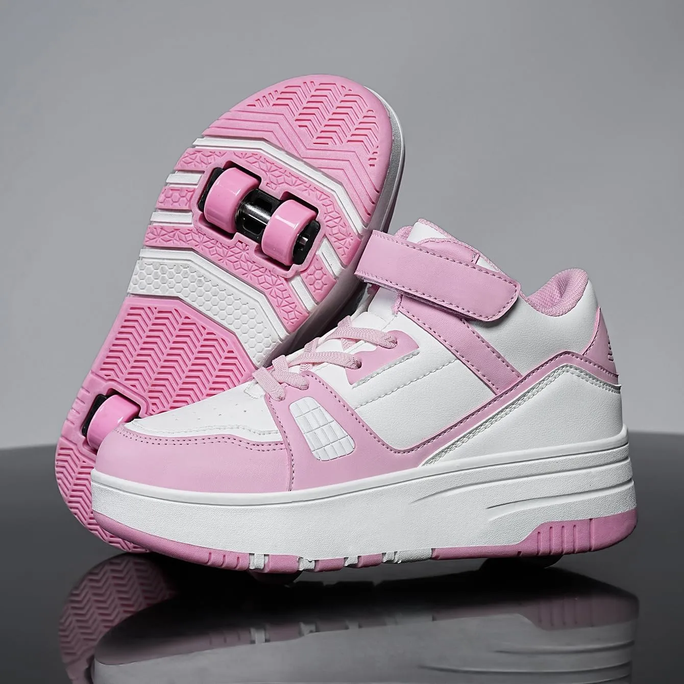Nsasy Kids Roller Shoes Girls Boys Fashion Sneakers High-Top 4 Wheels Detachable Roller Skates Shoes