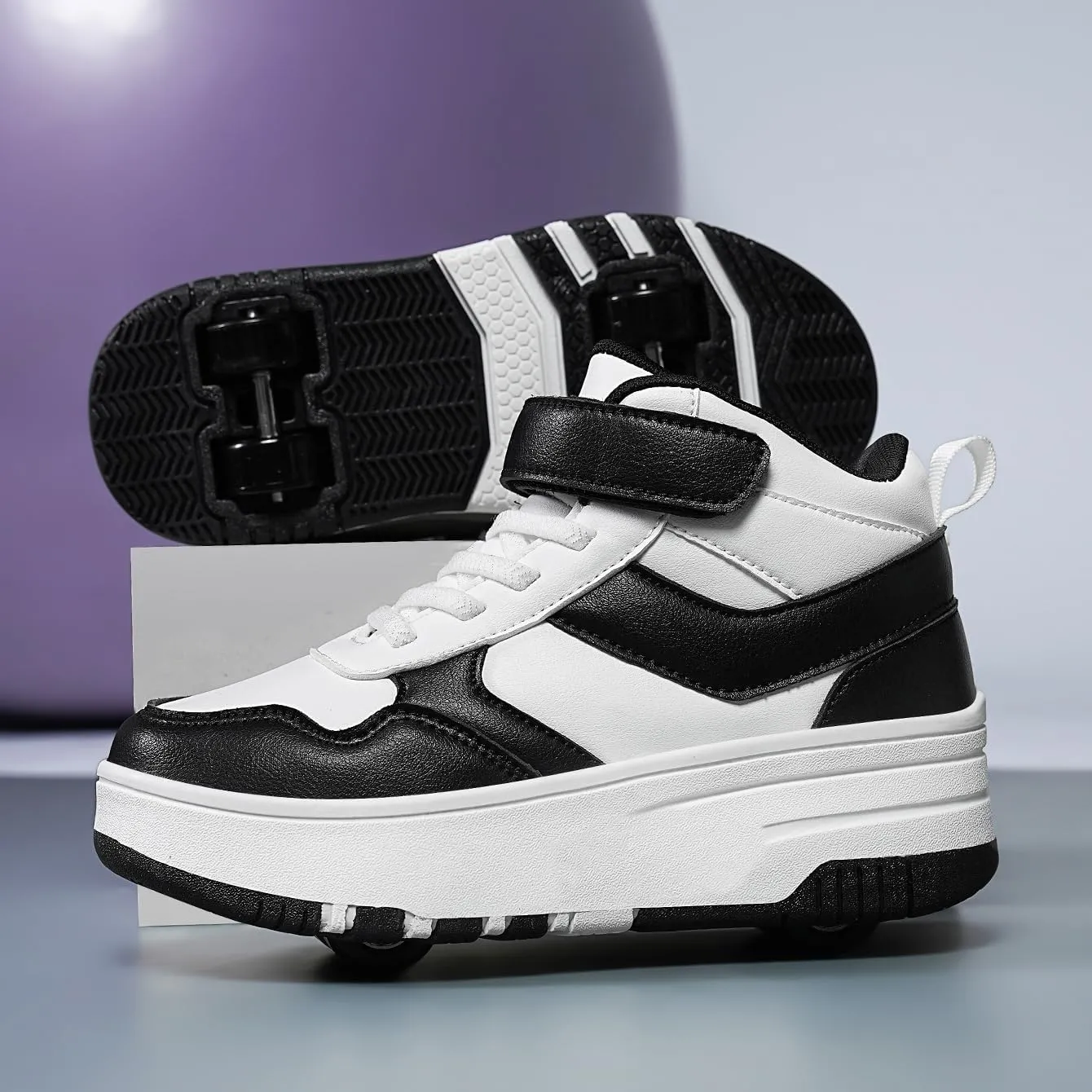 Nsasy Kids Roller Shoes Girls Boys Fashion Sneakers High-Top 4 Wheels Detachable Roller Skates Shoes