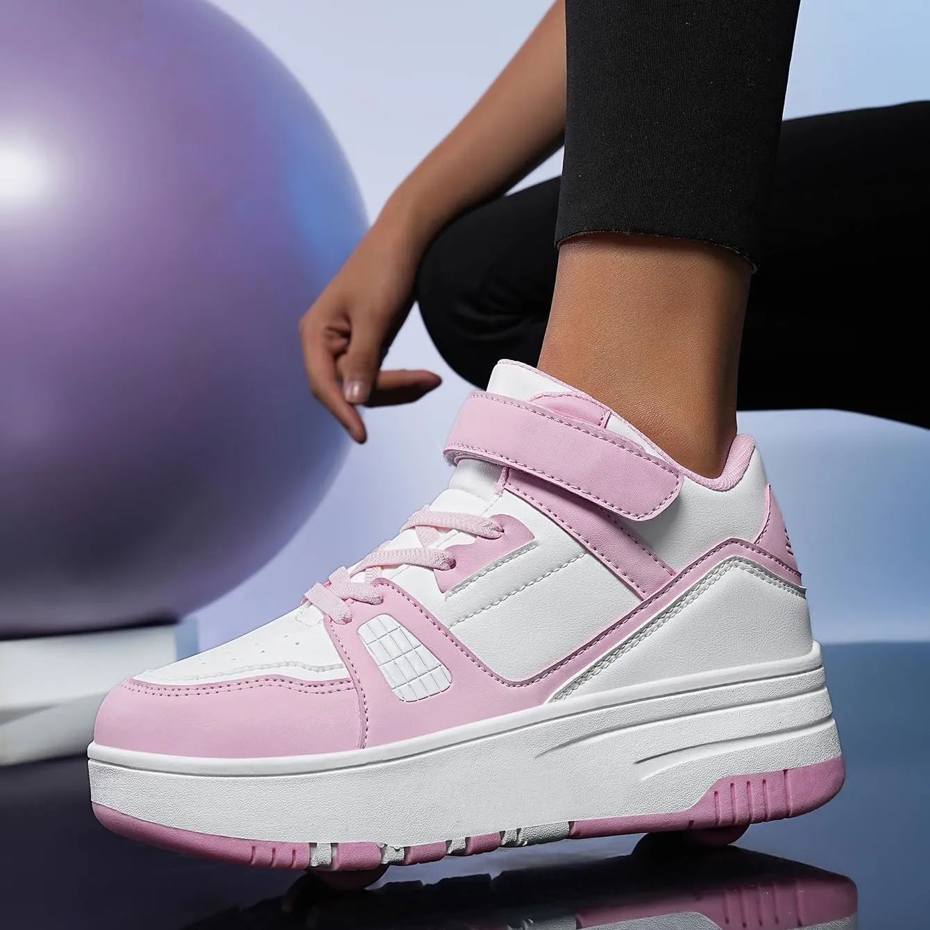 Nsasy Kids Roller Shoes Girls Boys Fashion Sneakers High-Top 4 Wheels Detachable Roller Skates Shoes