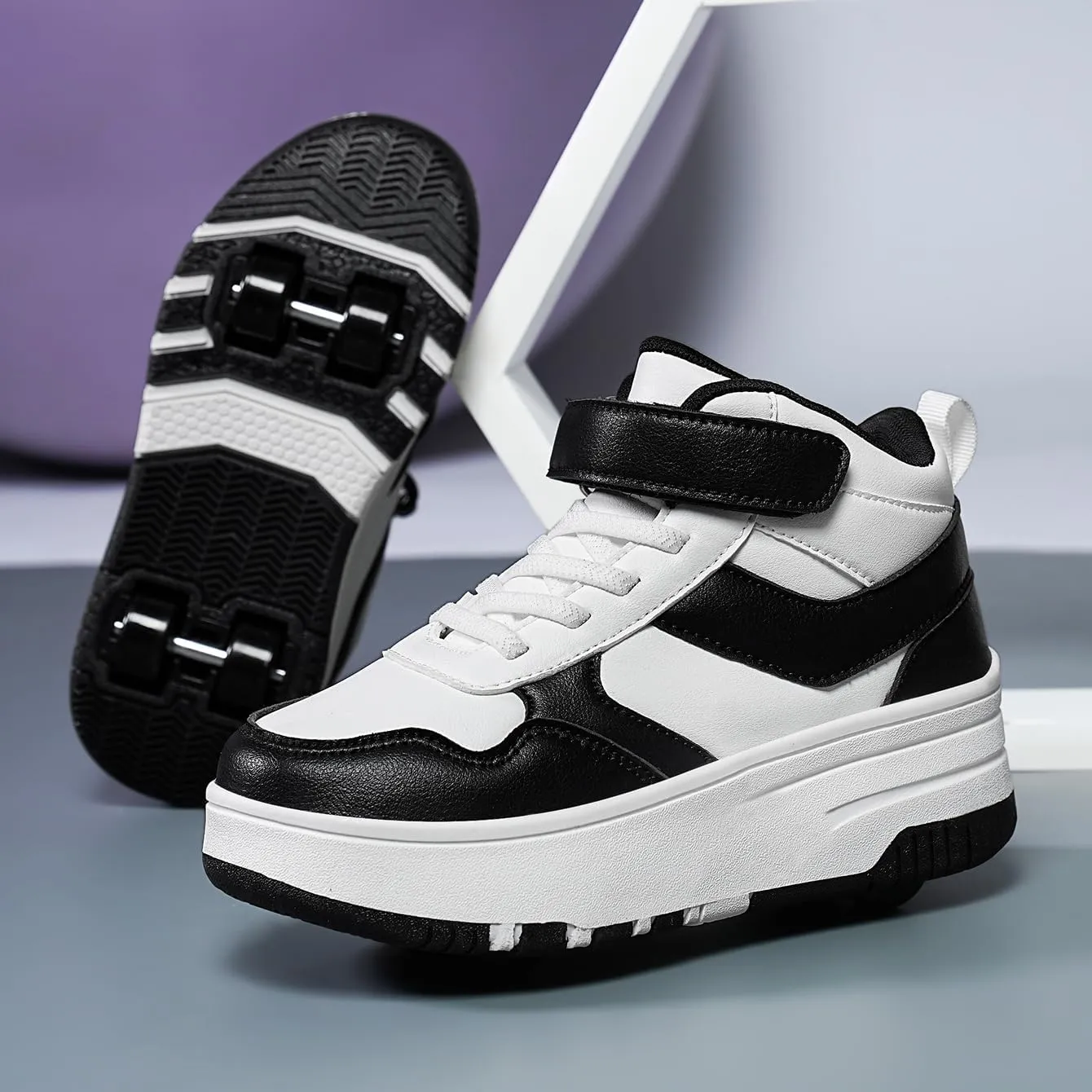 Nsasy Kids Roller Shoes Girls Boys Fashion Sneakers High-Top 4 Wheels Detachable Roller Skates Shoes