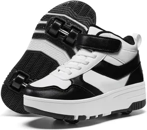 Nsasy Kids Roller Shoes Girls Boys Fashion Sneakers High-Top 4 Wheels Detachable Roller Skates Shoes
