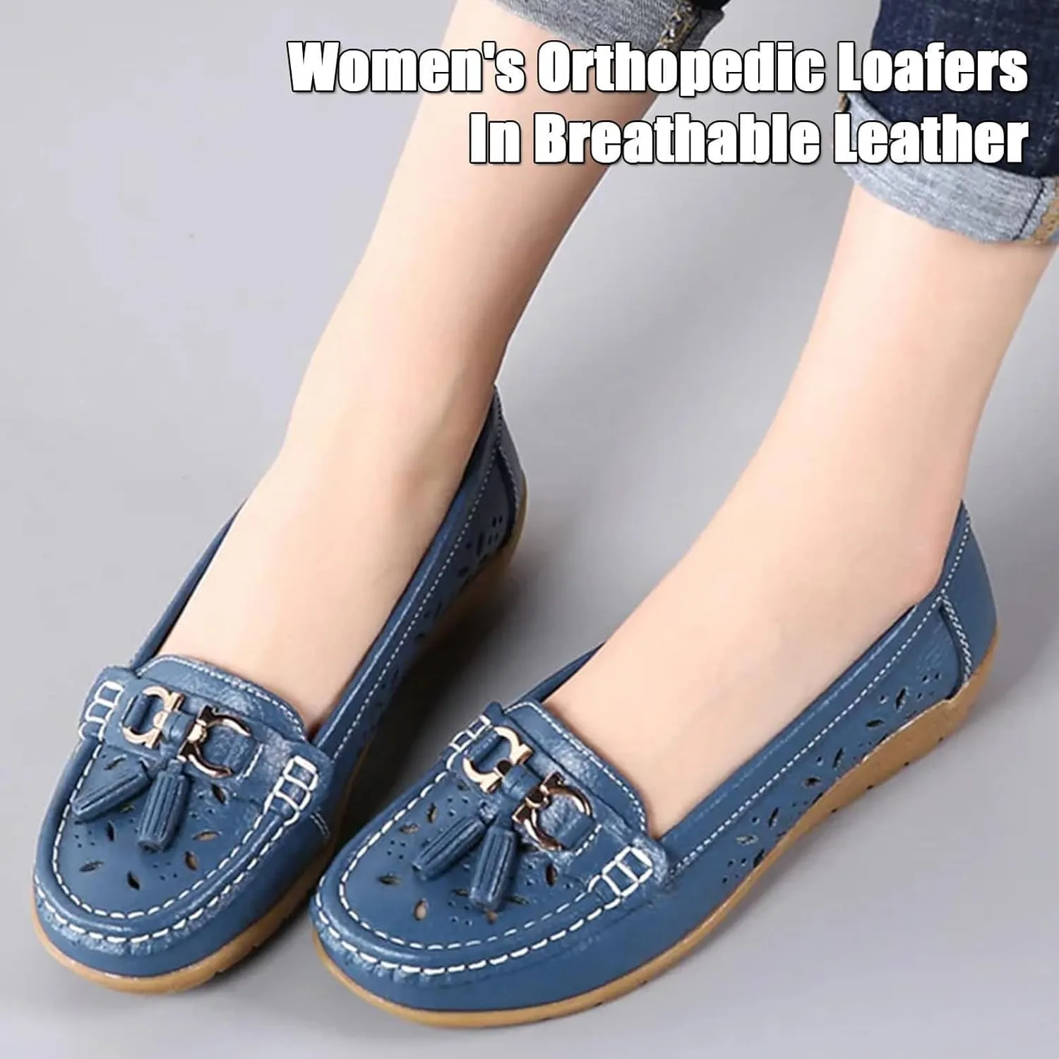 Orthopedic Women Summer Slip On Loafers Breathable Leather Comfortable Walking Shoes for Work Casual Wear