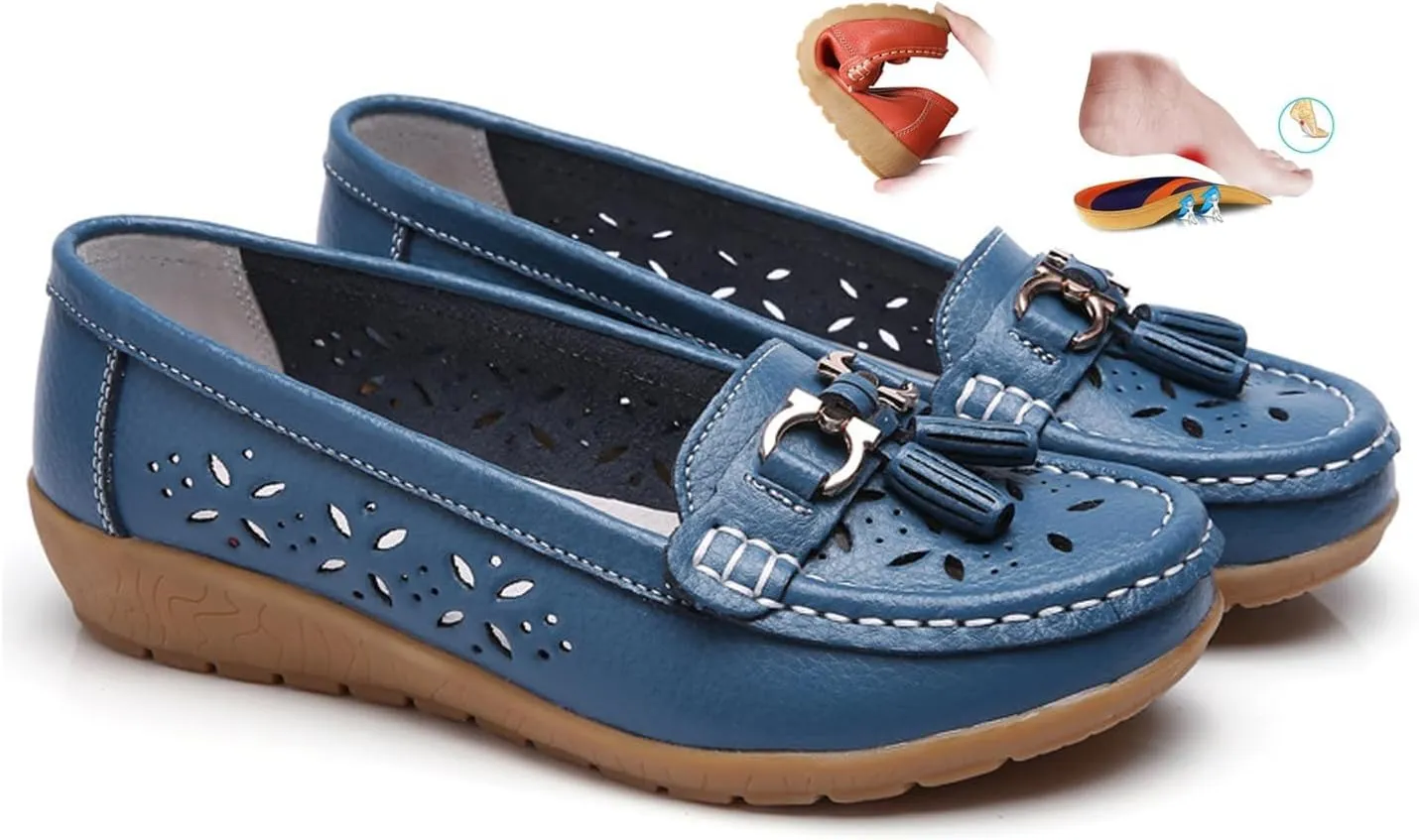 Orthopedic Women Summer Slip On Loafers Breathable Leather Comfortable Walking Shoes for Work Casual Wear
