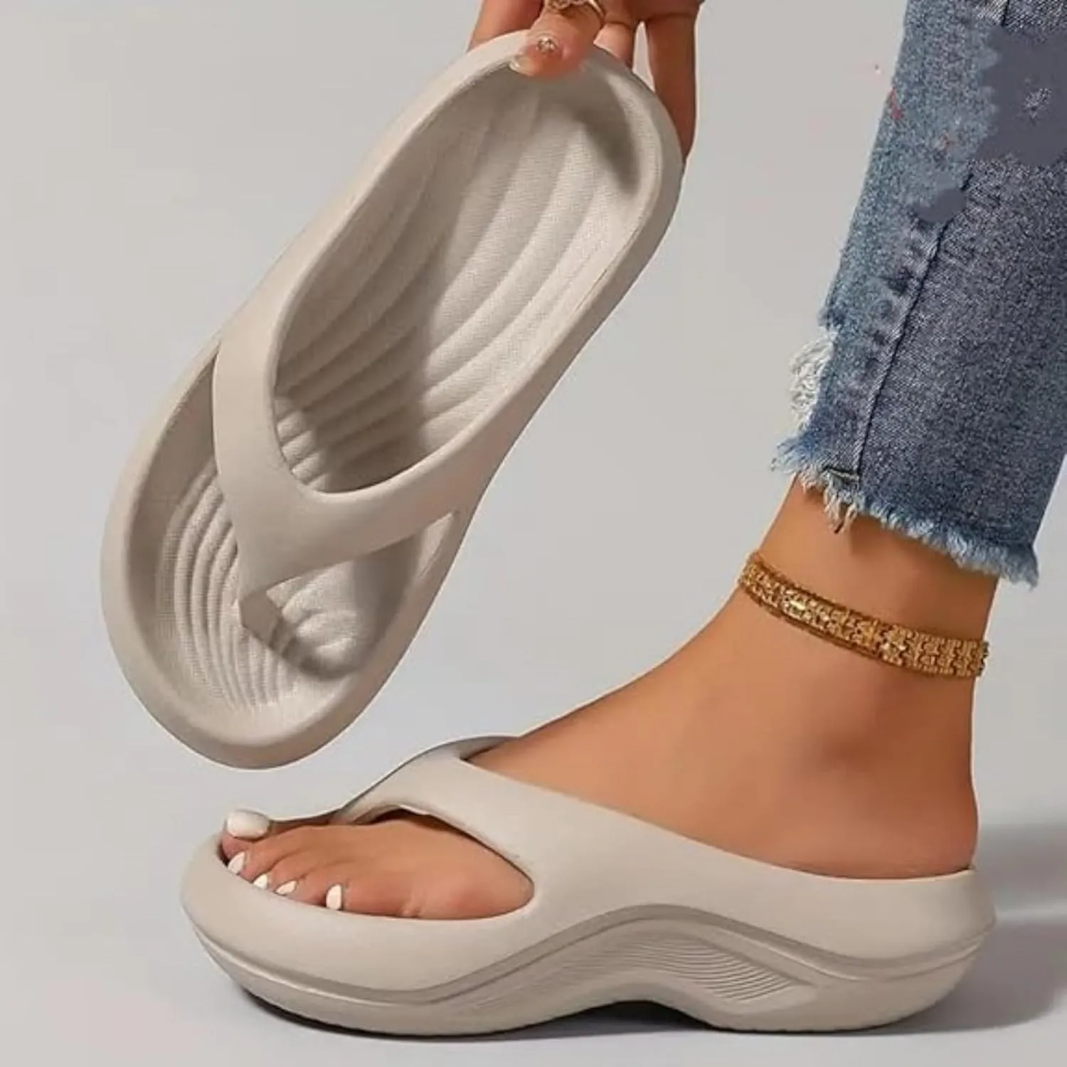 Pillow Arch Support Flip Flops, Sandals for Women,Lightweight Cushioned Shock-Absorbing Flip Flops with Arch Support,Summer Beach Shoes, Non-Slip Walking Sandals