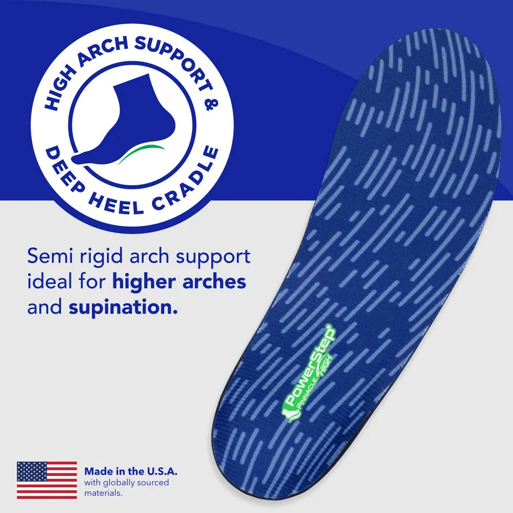 PowerStep Pinnacle High Insoles | High Arch Pain Relief Orthotic, Supination Inserts