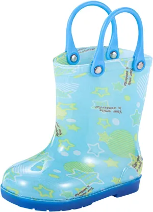 Rain Boots, Toddler Bowknot Fun Patterns Short Rain Boots, Kids Girls Boys Easy-On Handles Waterproof Rubber Shoes