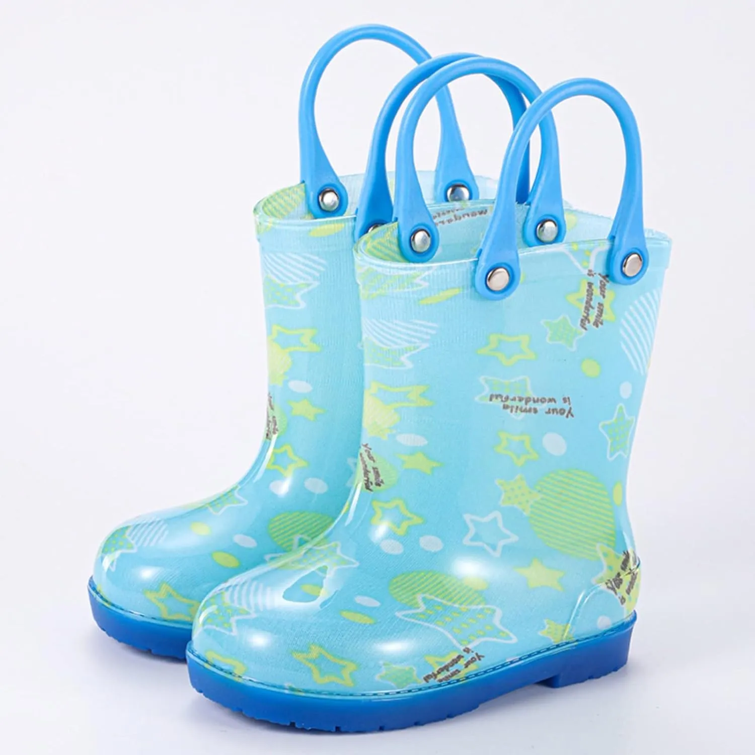 Rain Boots, Toddler Bowknot Fun Patterns Short Rain Boots, Kids Girls Boys Easy-On Handles Waterproof Rubber Shoes