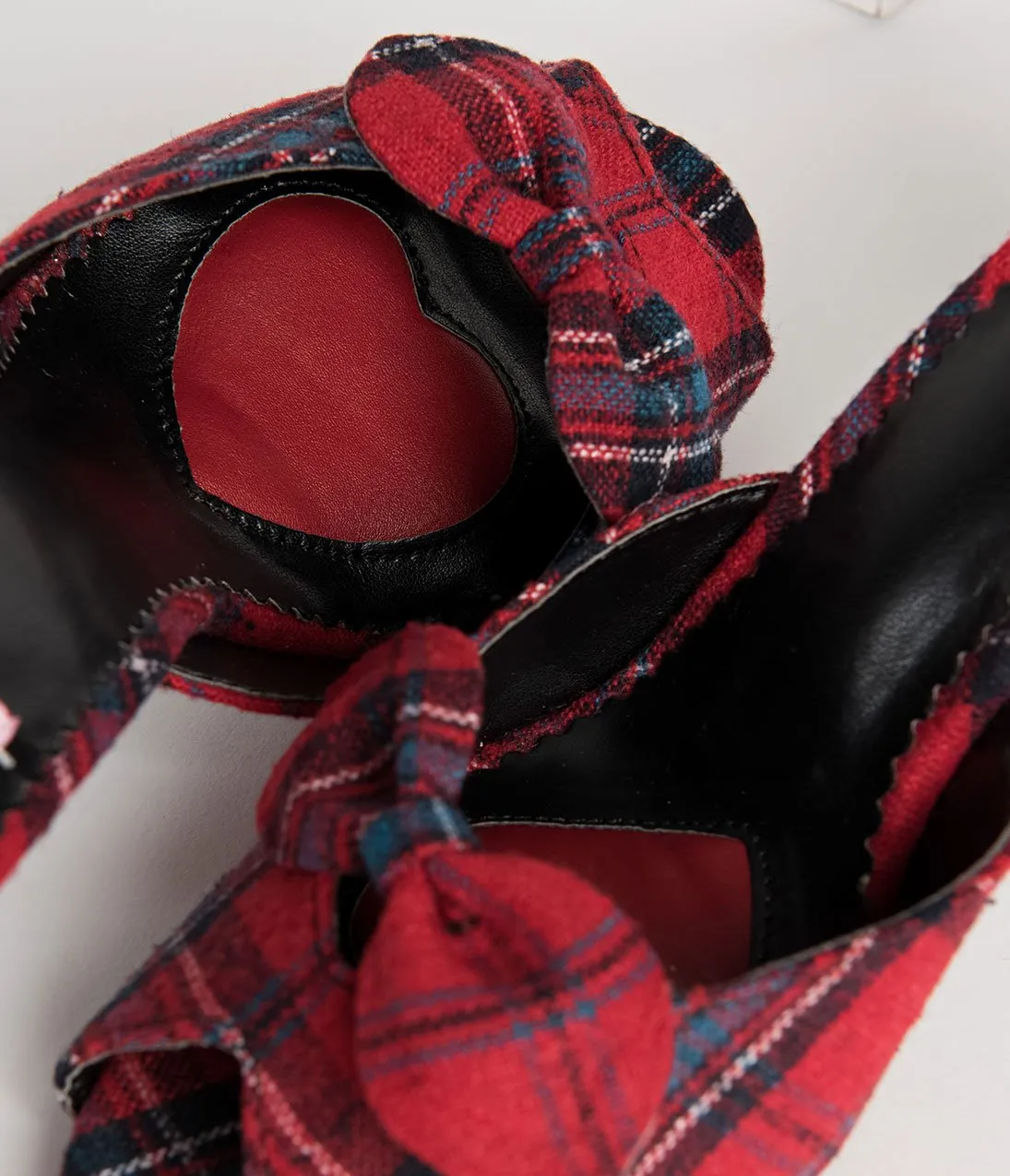Retro Style Red Plaid Fabric Peep Toe Bow Heels