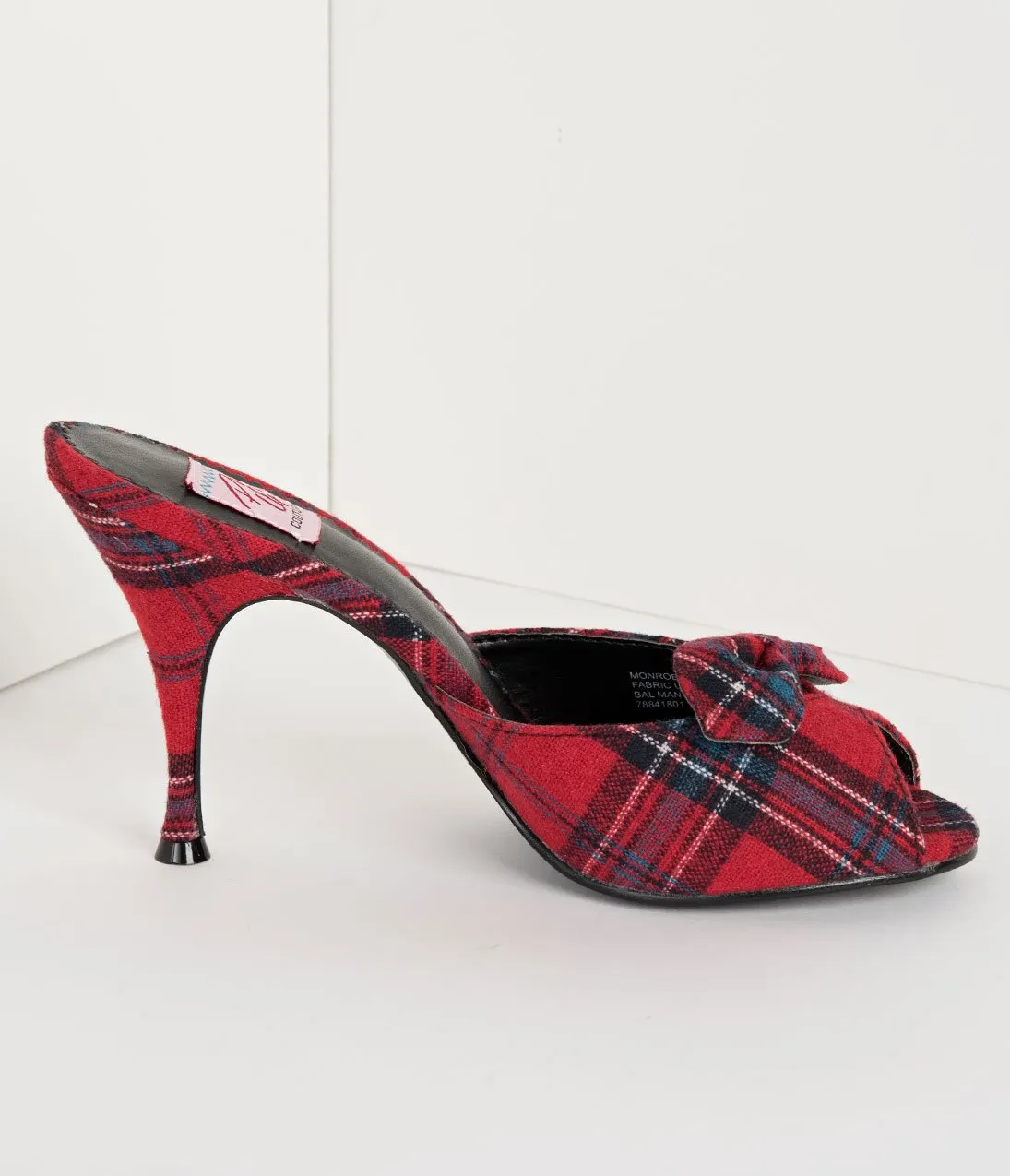 Retro Style Red Plaid Fabric Peep Toe Bow Heels