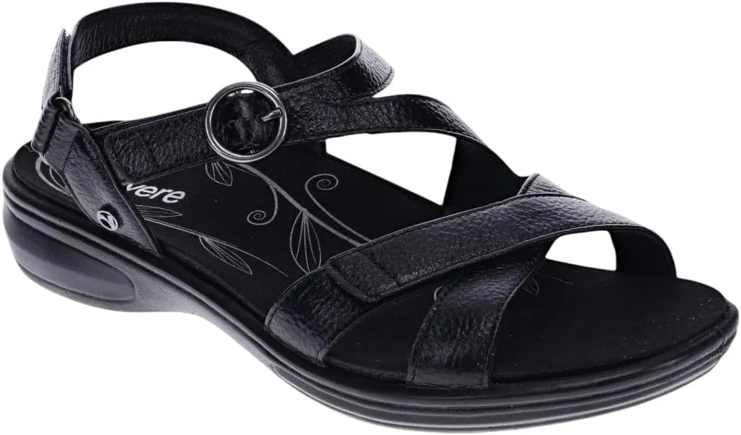 Revere Nagoy Womens Sandals - Premium Leather, Arch Support, Adjustable 3-Strap Fit & Enhanced Cushioning - Shock-Absorbing, Orthotic-Friendly for Everyday Wear Black Pebble 10-10.5 W US