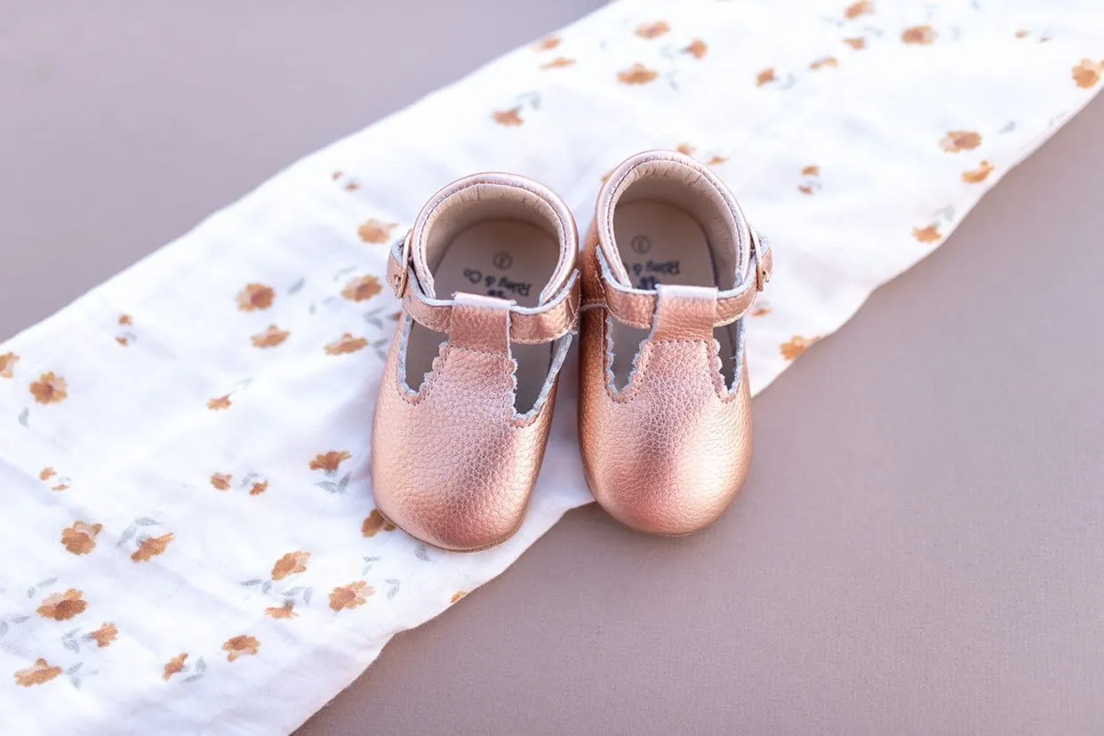 Riley T-Straps - Rose Gold Scalloped