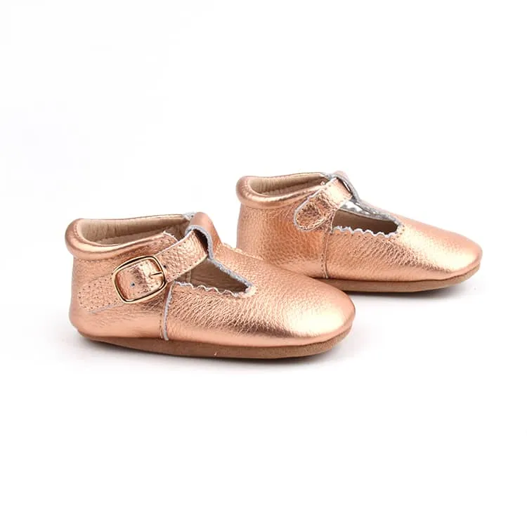 Riley T-Straps - Rose Gold Scalloped