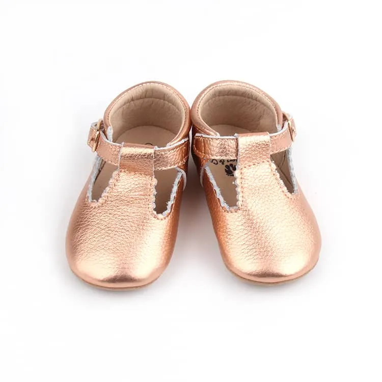 Riley T-Straps - Rose Gold Scalloped