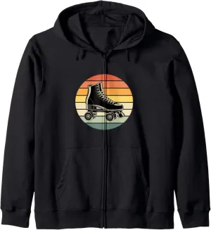 Roller Skate Shoes Retro Sunset Roller Skating Zip Hoodie
