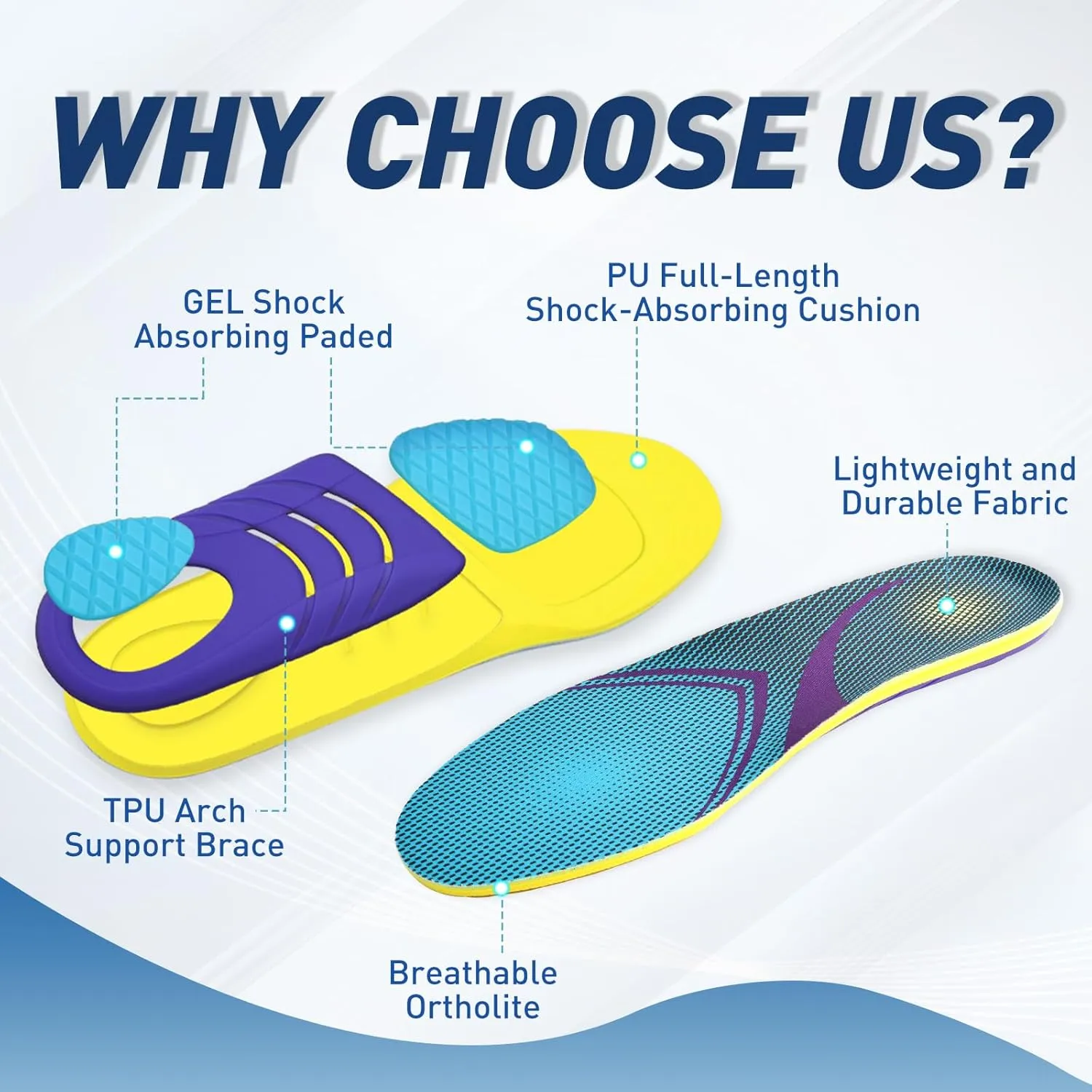 Running Athletic Insoles for Men & Women - Shock Absorbing Insoles,Sports Inserts - Comfort Cushions Inserts for Hiking Walking Hockey Tennis Basketball(Women’s 7-9.5/Men’s 6-8.5)