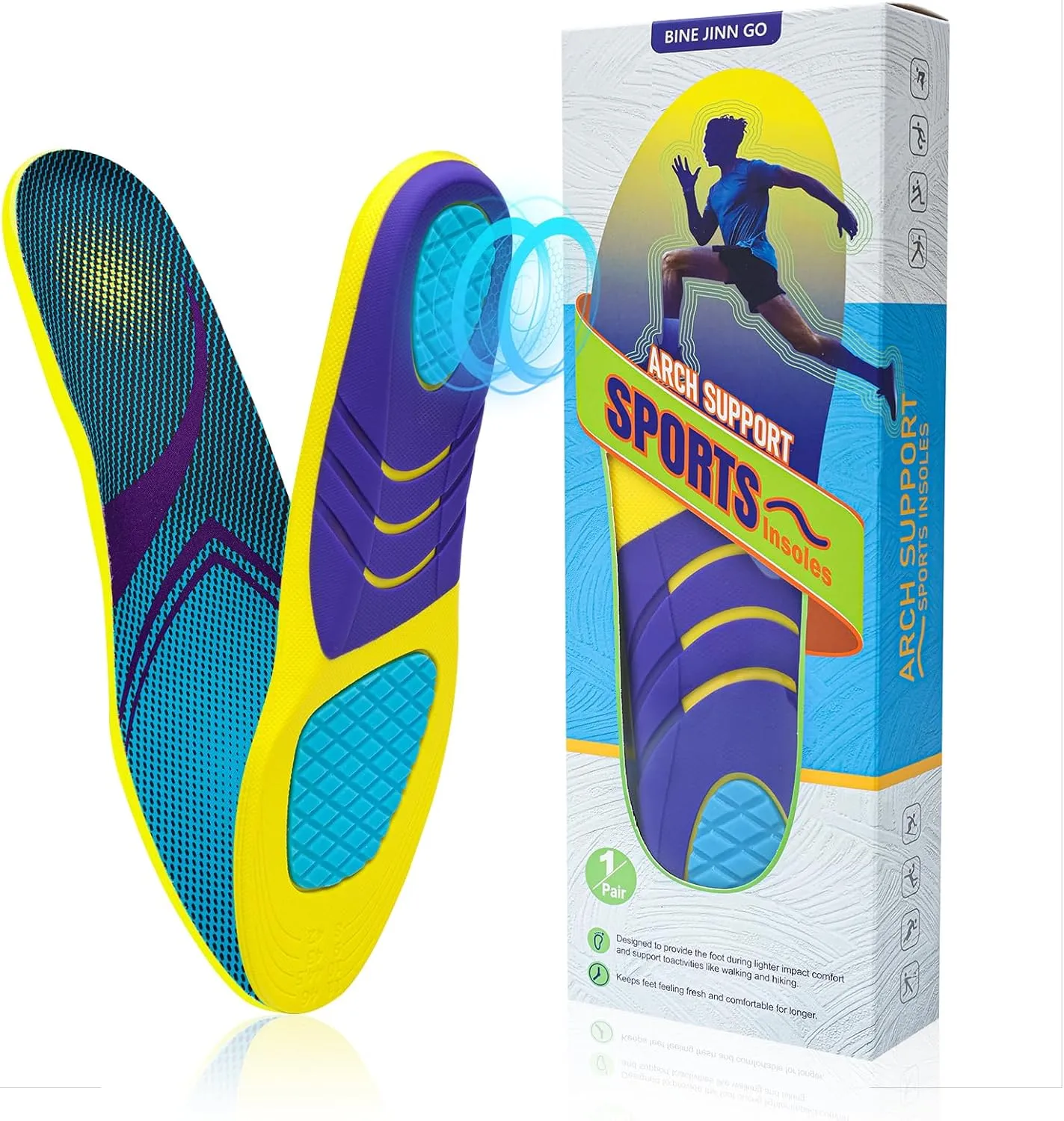 Running Athletic Insoles for Men & Women - Shock Absorbing Insoles,Sports Inserts - Comfort Cushions Inserts for Hiking Walking Hockey Tennis Basketball(Women’s 7-9.5/Men’s 6-8.5)