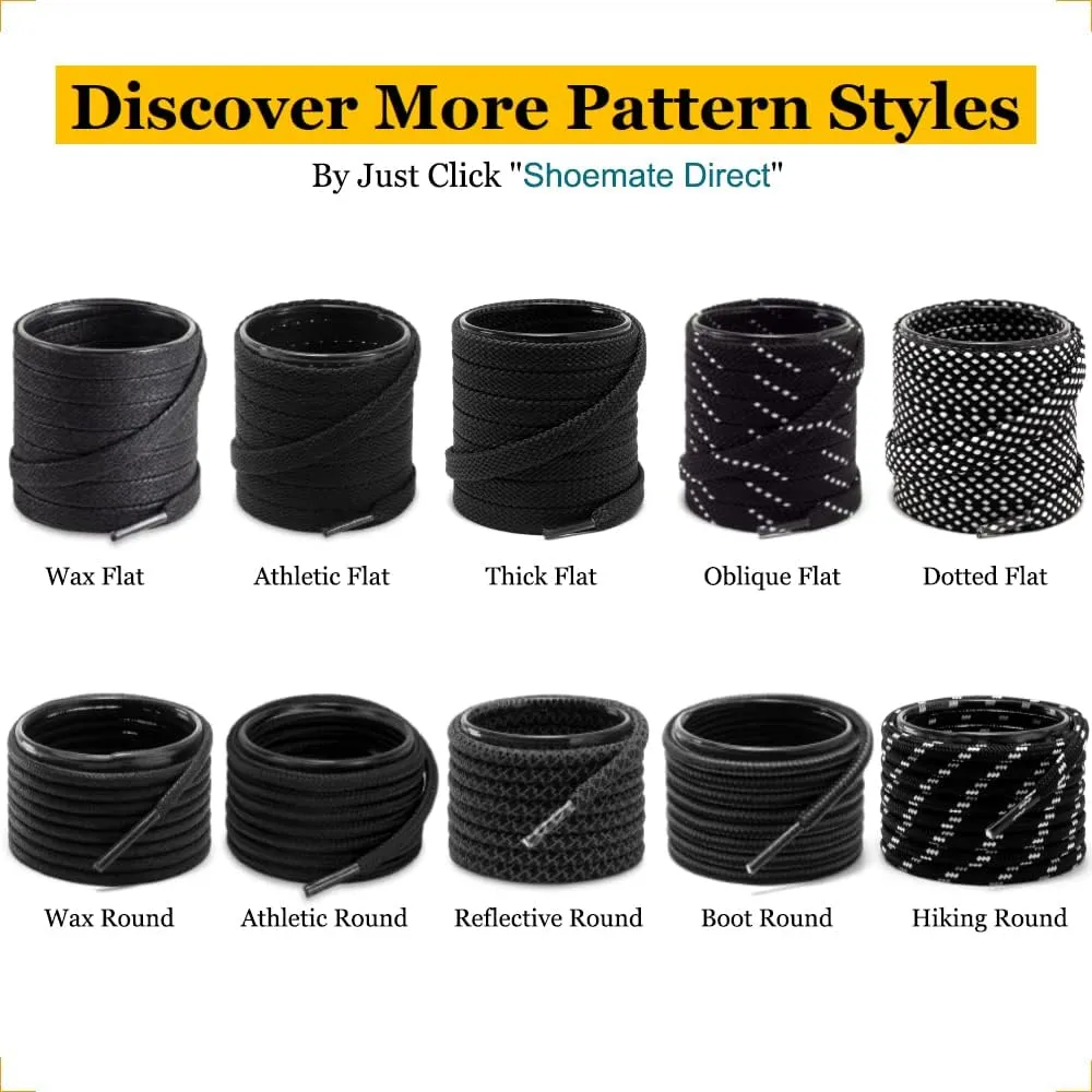 Shoemate [2 Pair Pack Stylish Reflective Round Shoelaces for Sneakers, Athletic Shoes and Running Shoes