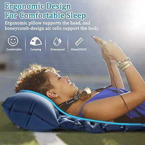 Sleeping Pad for Camping,Inflatable Camping Pad with Foot Press for Single