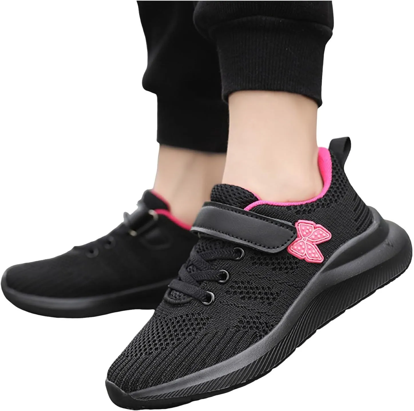 Sneakers for Girls Breathable Knit Mesh Running Shoes with Hook and Loop Kids Sports Lightweight Casual Walking Sneakers