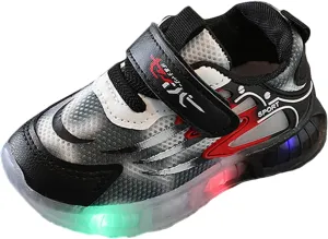 Sneakers for Girls Causal Fashion LED Flashing Running Shoes for Kids with Hook and Loop Breathable Walking Sneakers