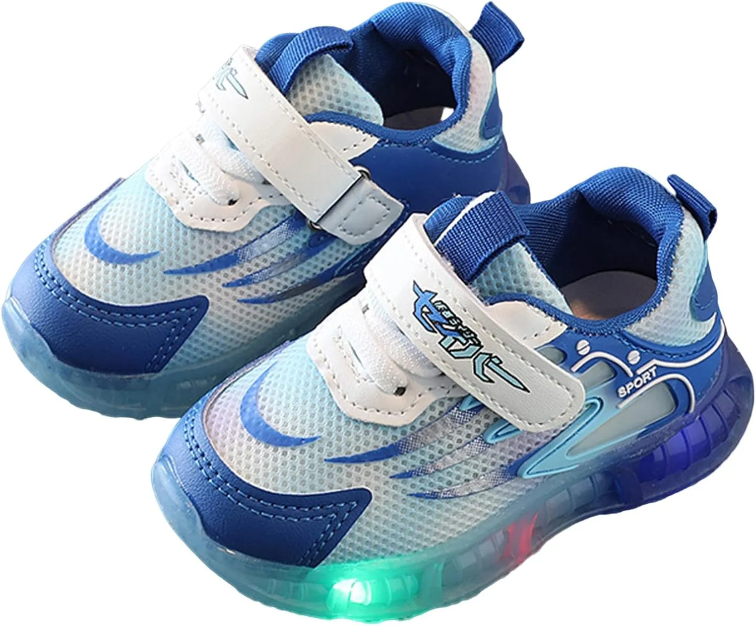 Sneakers for Girls Causal Fashion LED Flashing Running Shoes for Kids with Hook and Loop Breathable Walking Sneakers