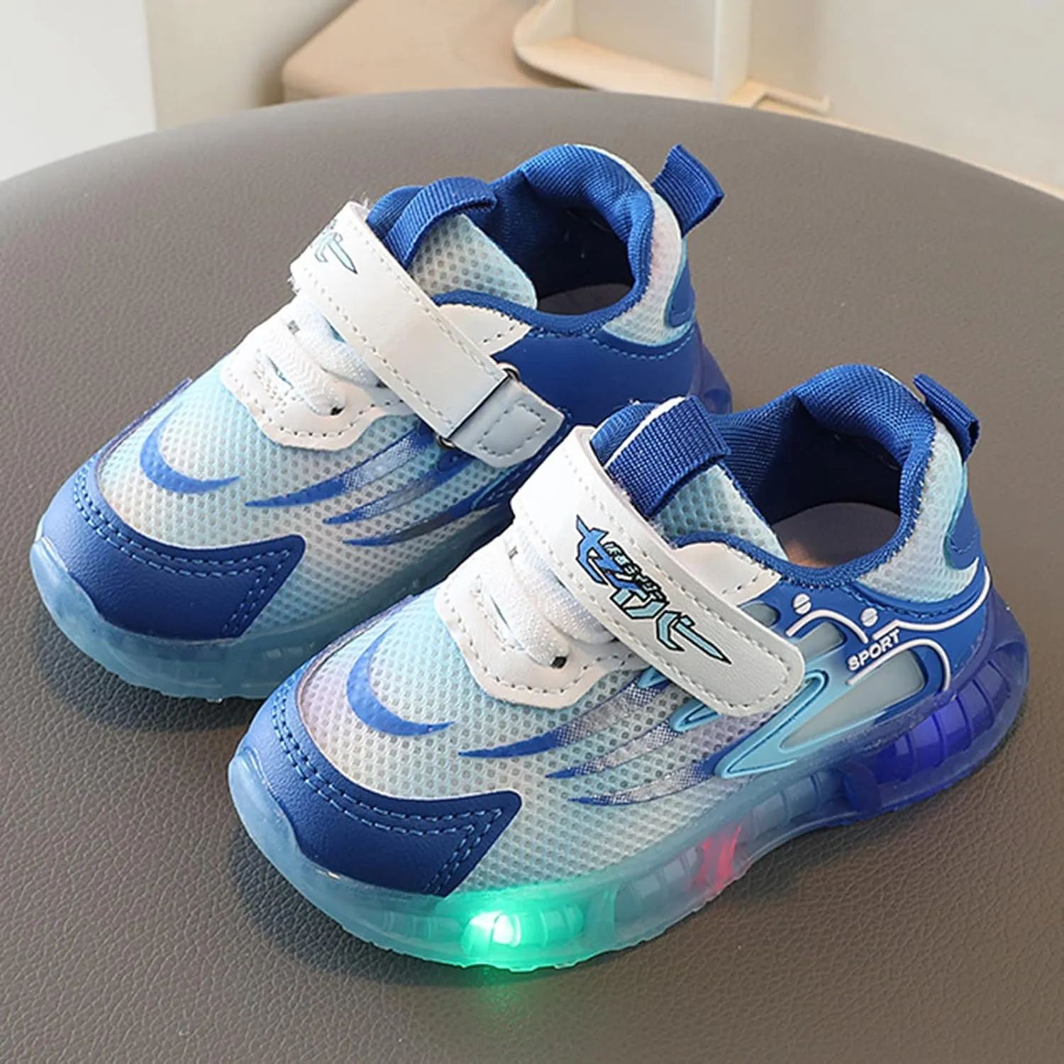 Sneakers for Girls Causal Fashion LED Flashing Running Shoes for Kids with Hook and Loop Breathable Walking Sneakers