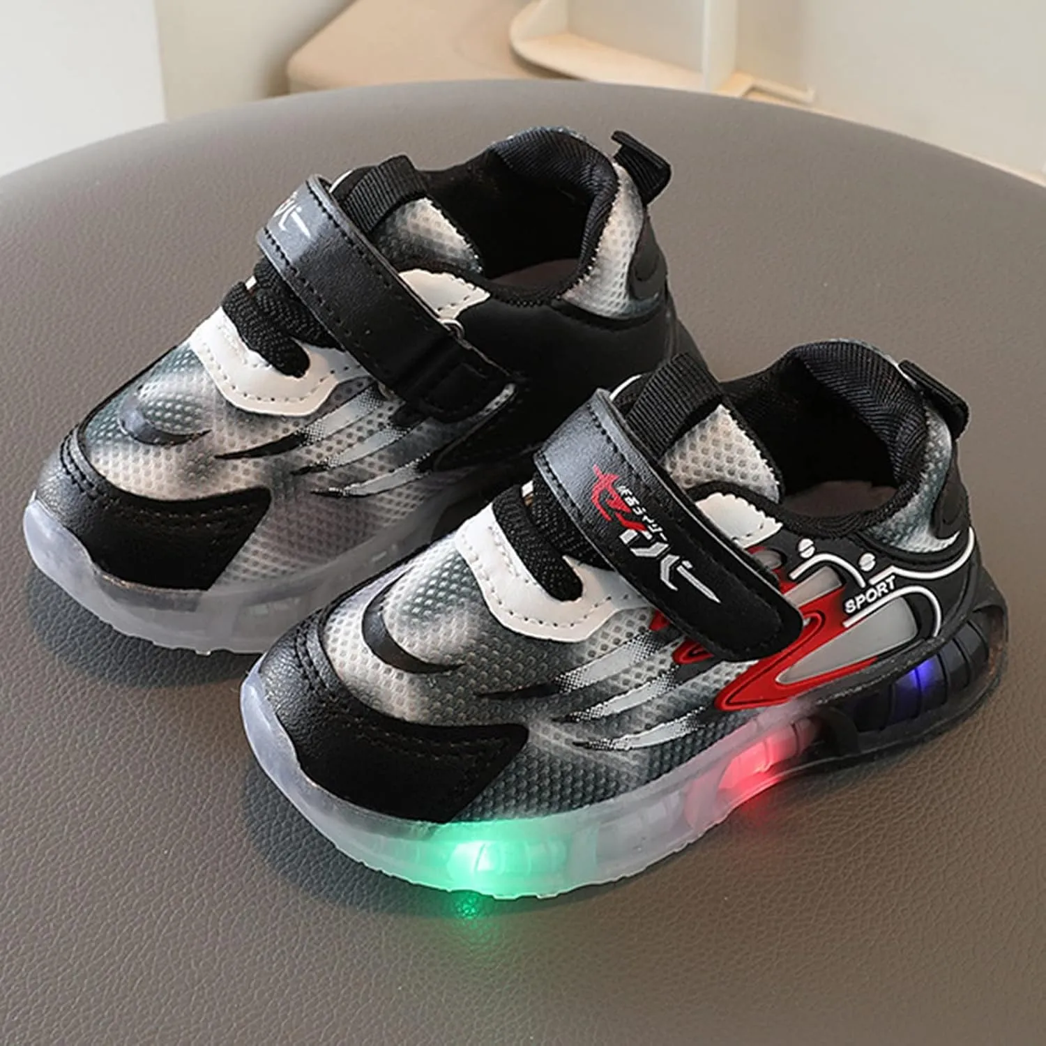 Sneakers for Girls Causal Fashion LED Flashing Running Shoes for Kids with Hook and Loop Breathable Walking Sneakers
