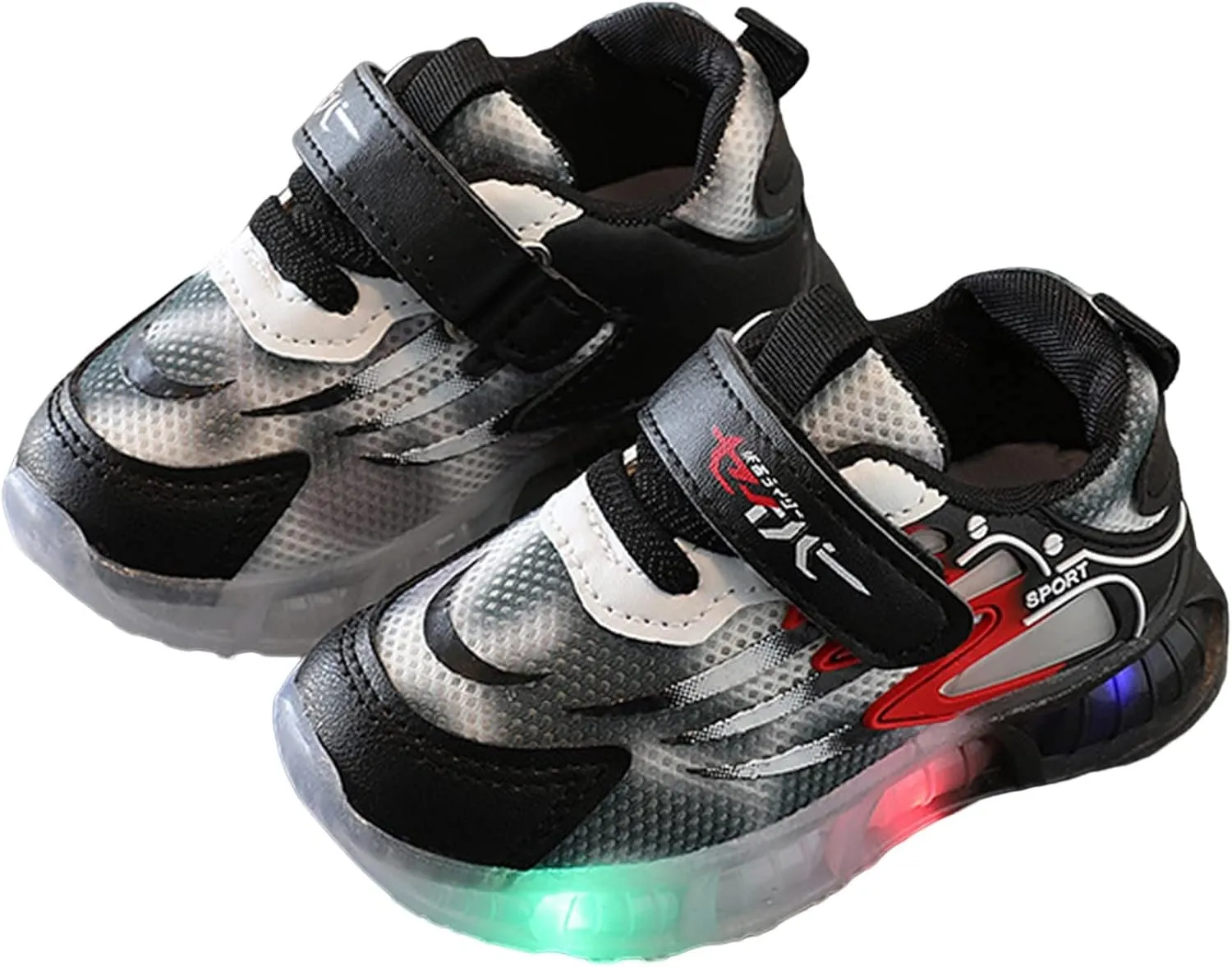 Sneakers for Girls Causal Fashion LED Flashing Running Shoes for Kids with Hook and Loop Breathable Walking Sneakers