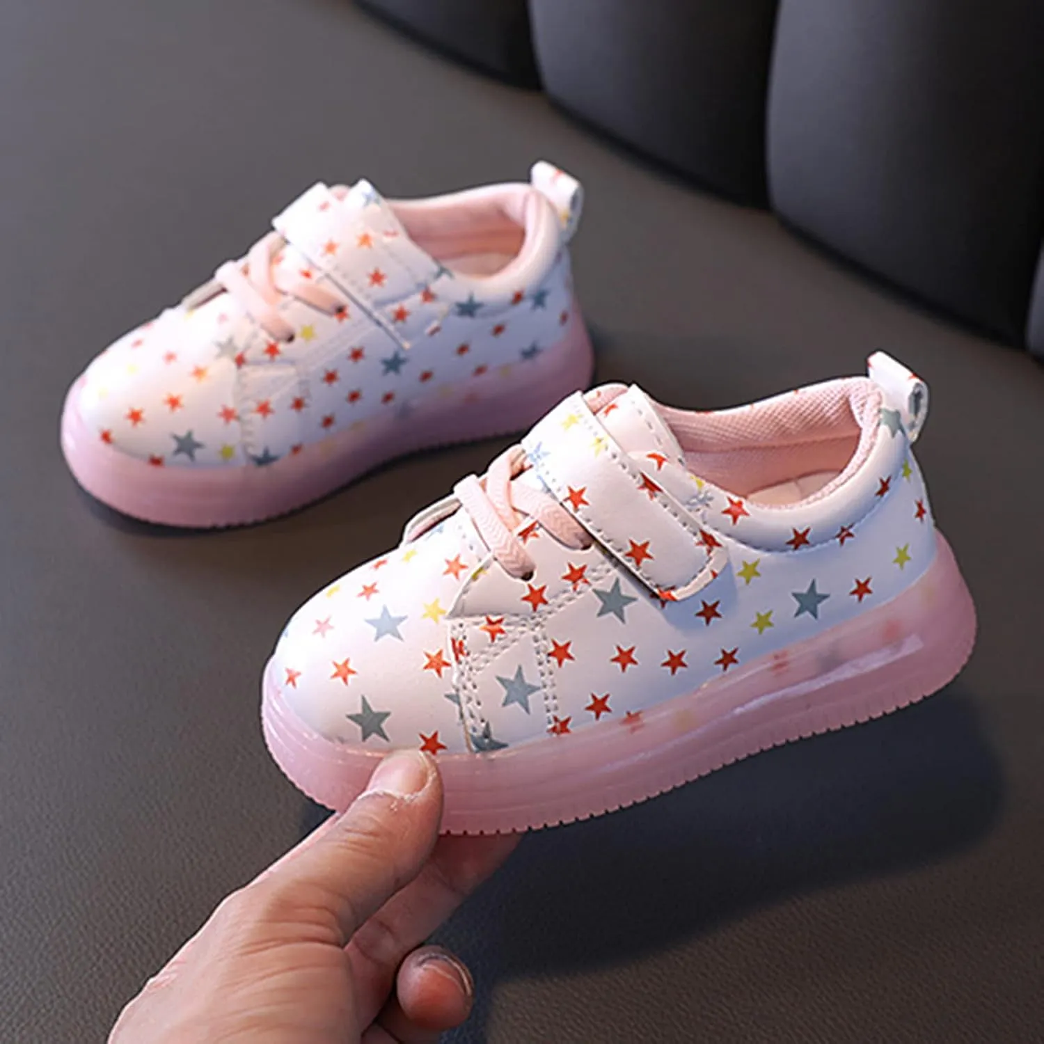 Sneakers for Girls Fashion Flashing Luminous Sneakers with Hook and Loop for Kids LED Lightweight Athletic Running Shoes
