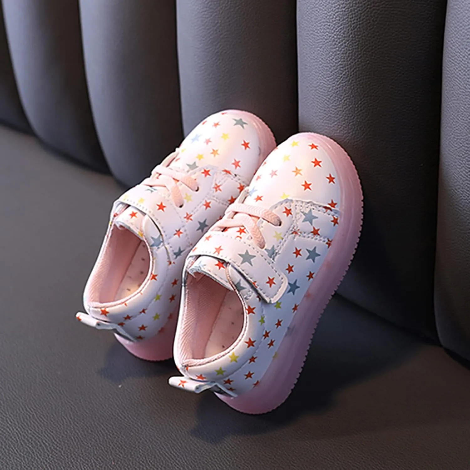 Sneakers for Girls Fashion Flashing Luminous Sneakers with Hook and Loop for Kids LED Lightweight Athletic Running Shoes
