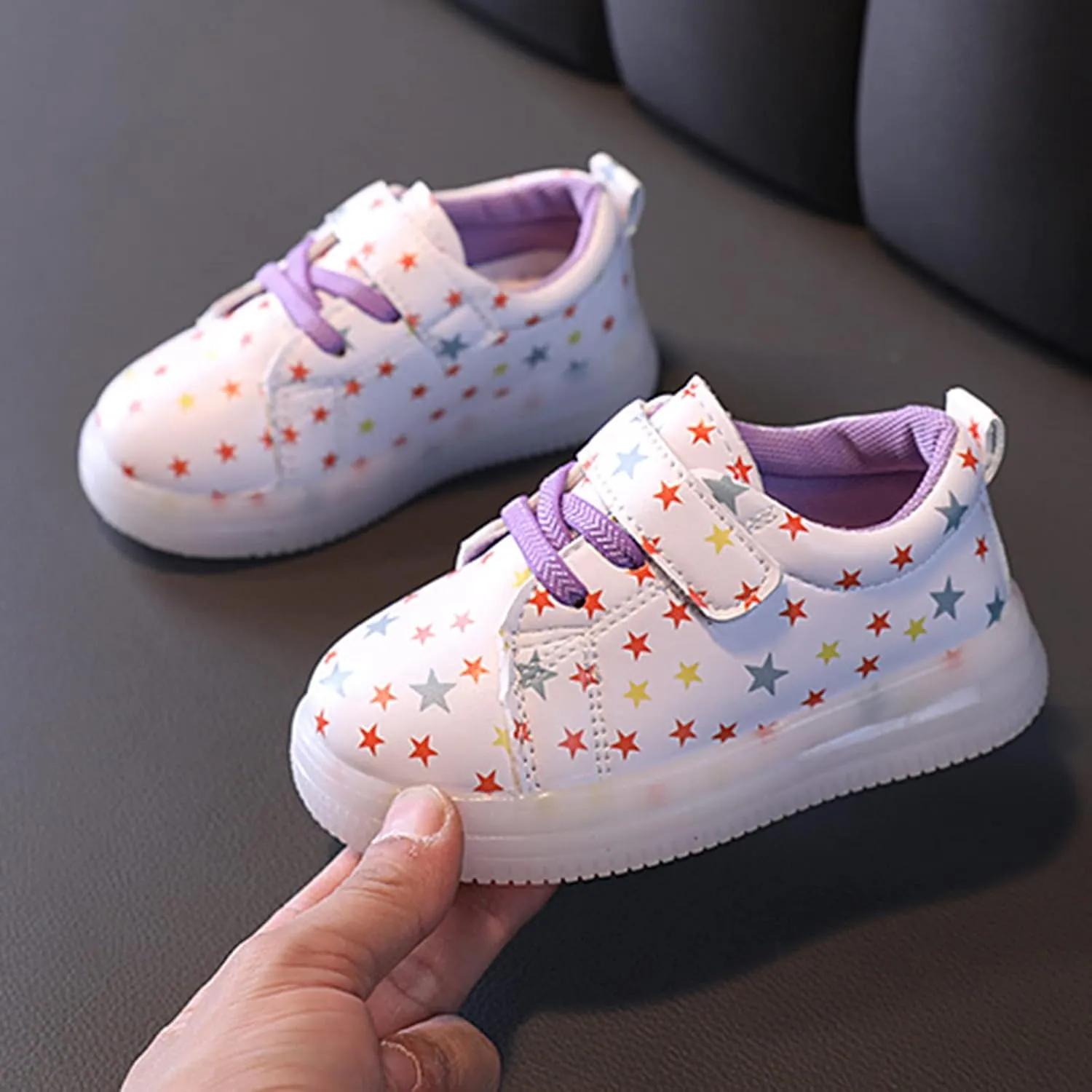 Sneakers for Girls Fashion Flashing Luminous Sneakers with Hook and Loop for Kids LED Lightweight Athletic Running Shoes