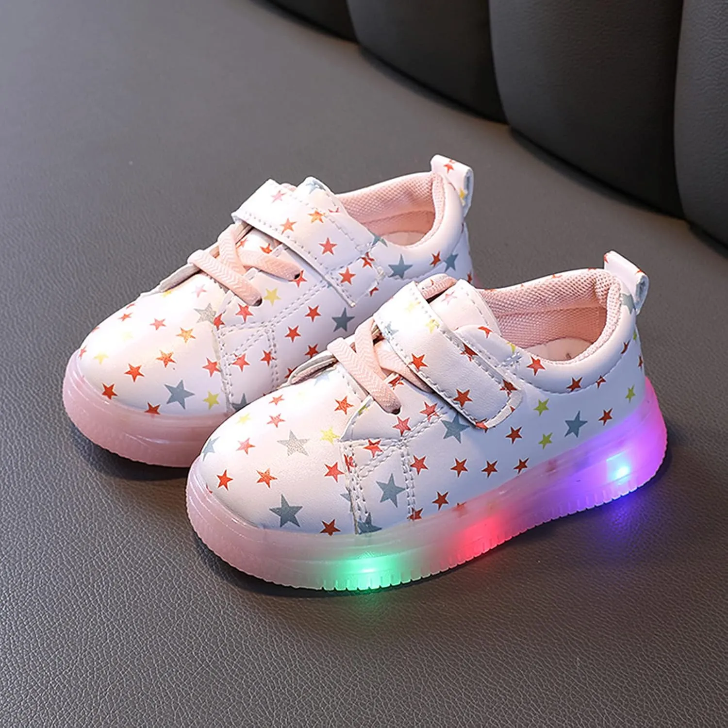 Sneakers for Girls Fashion Flashing Luminous Sneakers with Hook and Loop for Kids LED Lightweight Athletic Running Shoes