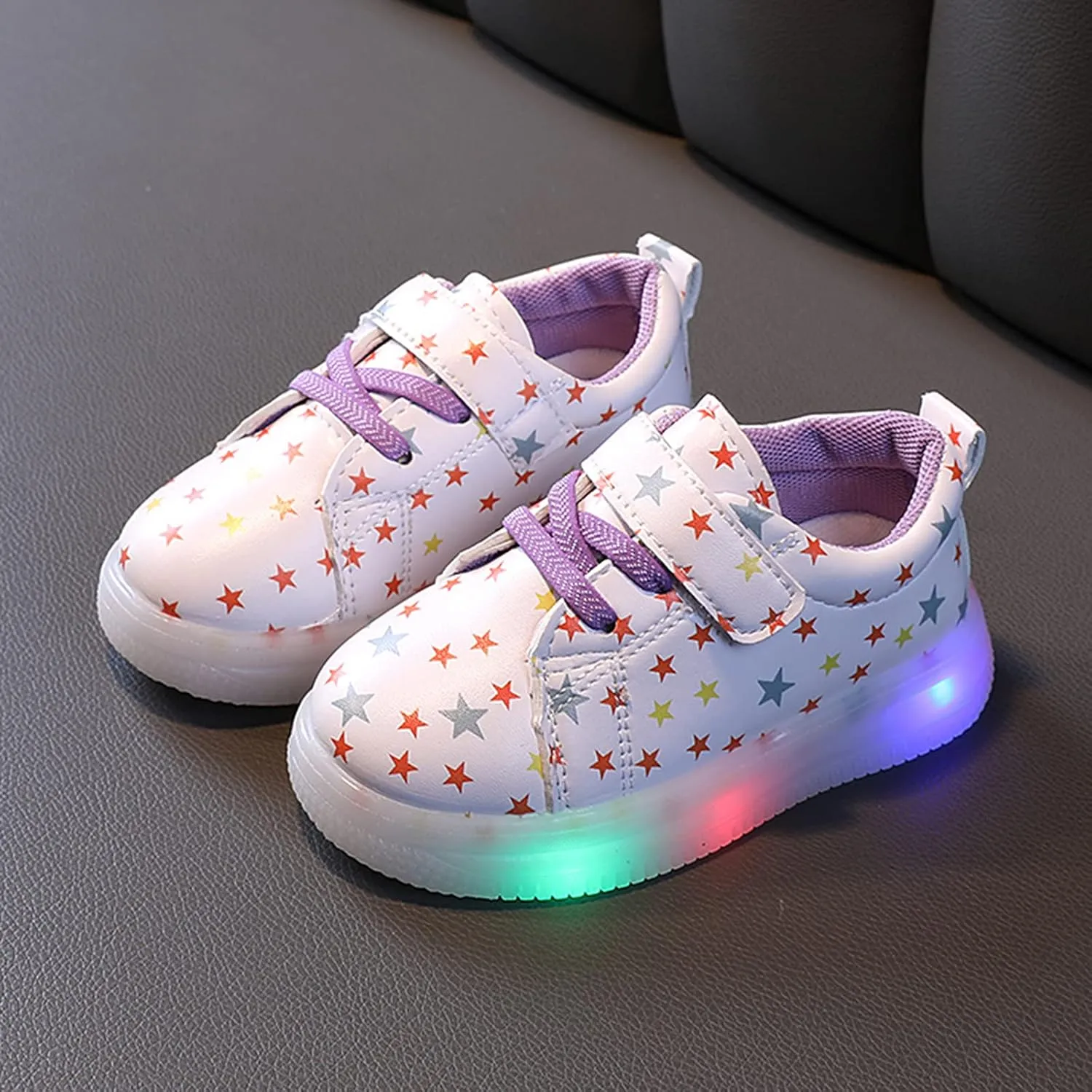 Sneakers for Girls Fashion Flashing Luminous Sneakers with Hook and Loop for Kids LED Lightweight Athletic Running Shoes