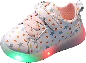 Sneakers for Girls Fashion Flashing Luminous Sneakers with Hook and Loop for Kids LED Lightweight Athletic Running Shoes