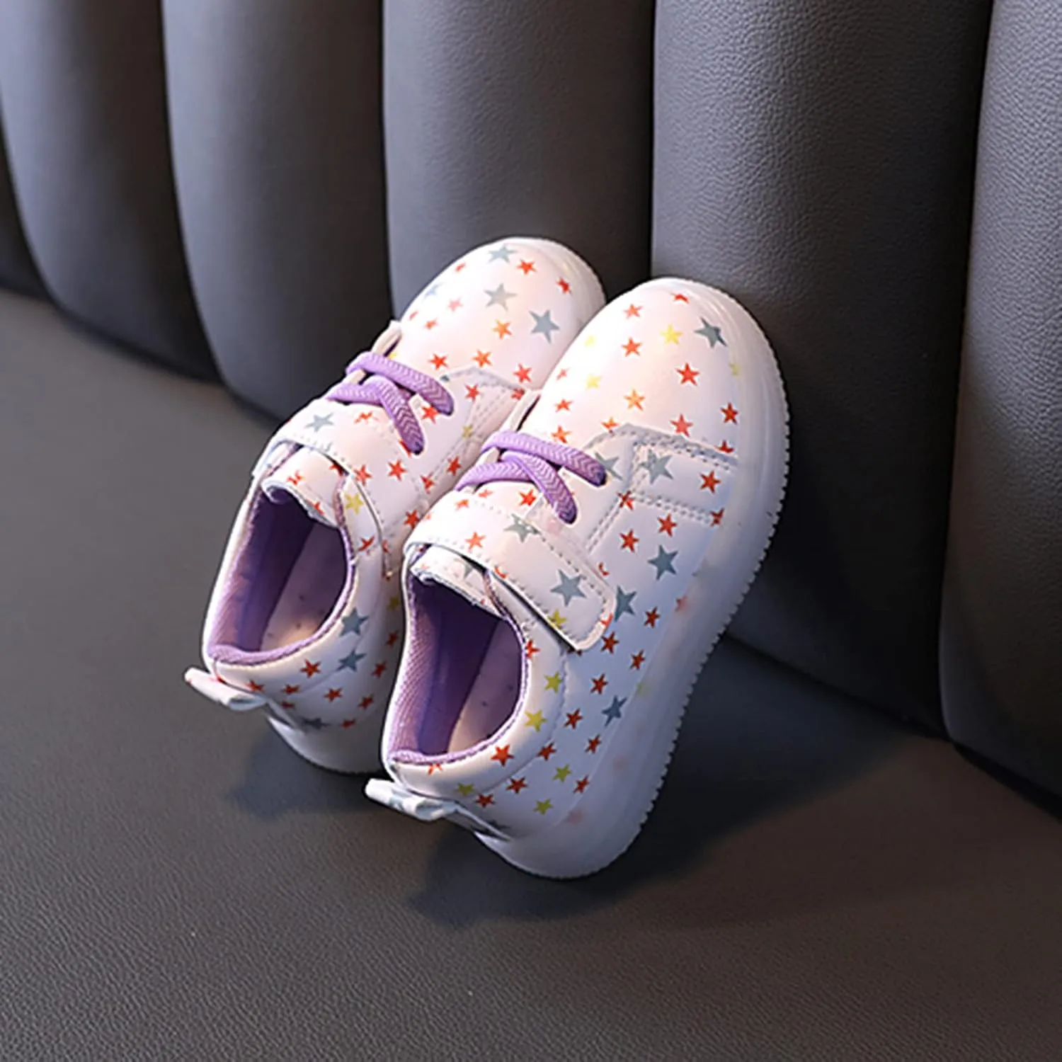 Sneakers for Girls Fashion Flashing Luminous Sneakers with Hook and Loop for Kids LED Lightweight Athletic Running Shoes
