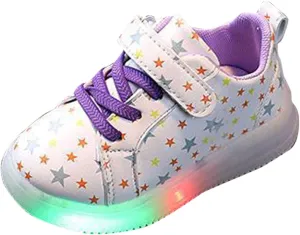 Sneakers for Girls Fashion Flashing Luminous Sneakers with Hook and Loop for Kids LED Lightweight Athletic Running Shoes