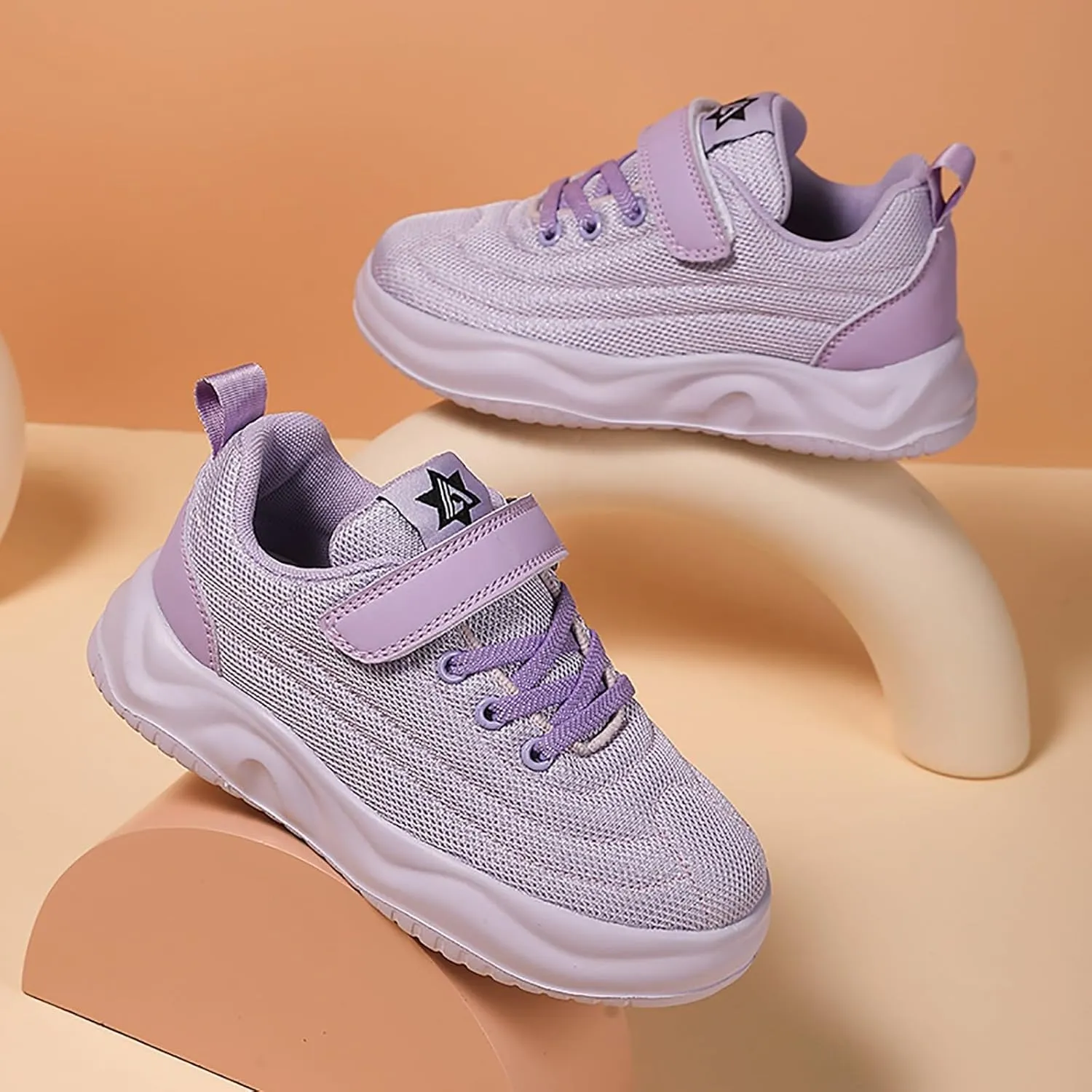 Sneakers for Girls Hook and Loop Lightweight Running Shoes Lace up Breathable Mesh Thick Sole Comfortable Sports Sneakers