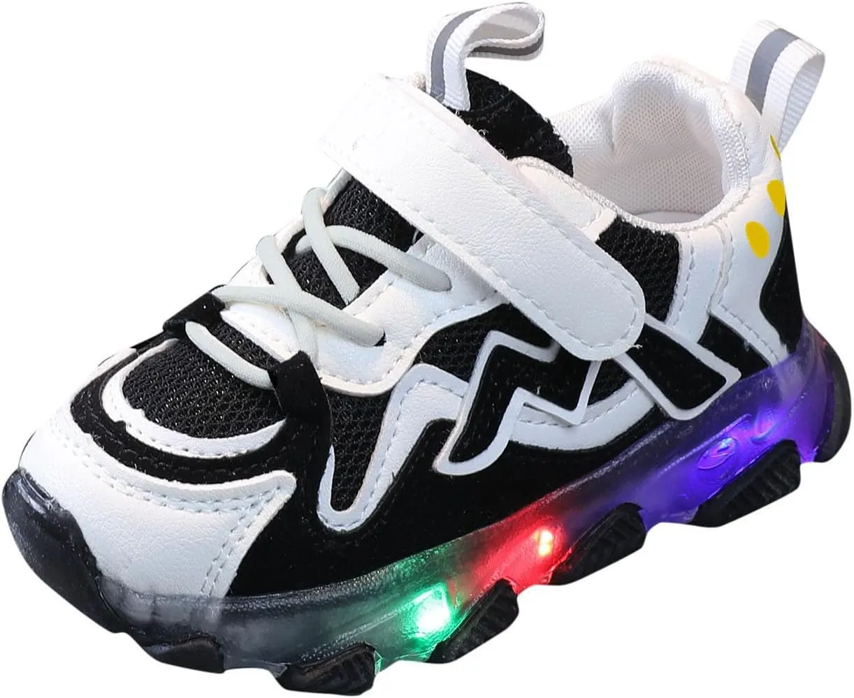 Sneakers for Girls Light Up Running Shoes with Hook and Loop Lightweight Breathable Anti-Slip LED Flashing Sneakers for Kids