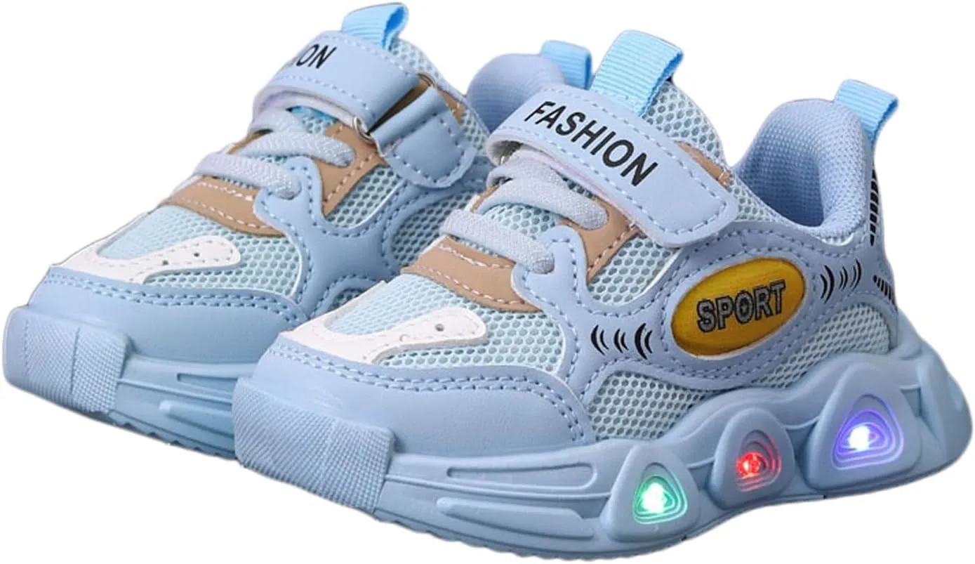 Sneakers for Girls Luminous Light Up Running Shoes with Hook and Loop Kids Non-Slip LED Flashing Breathable Walking Shoes